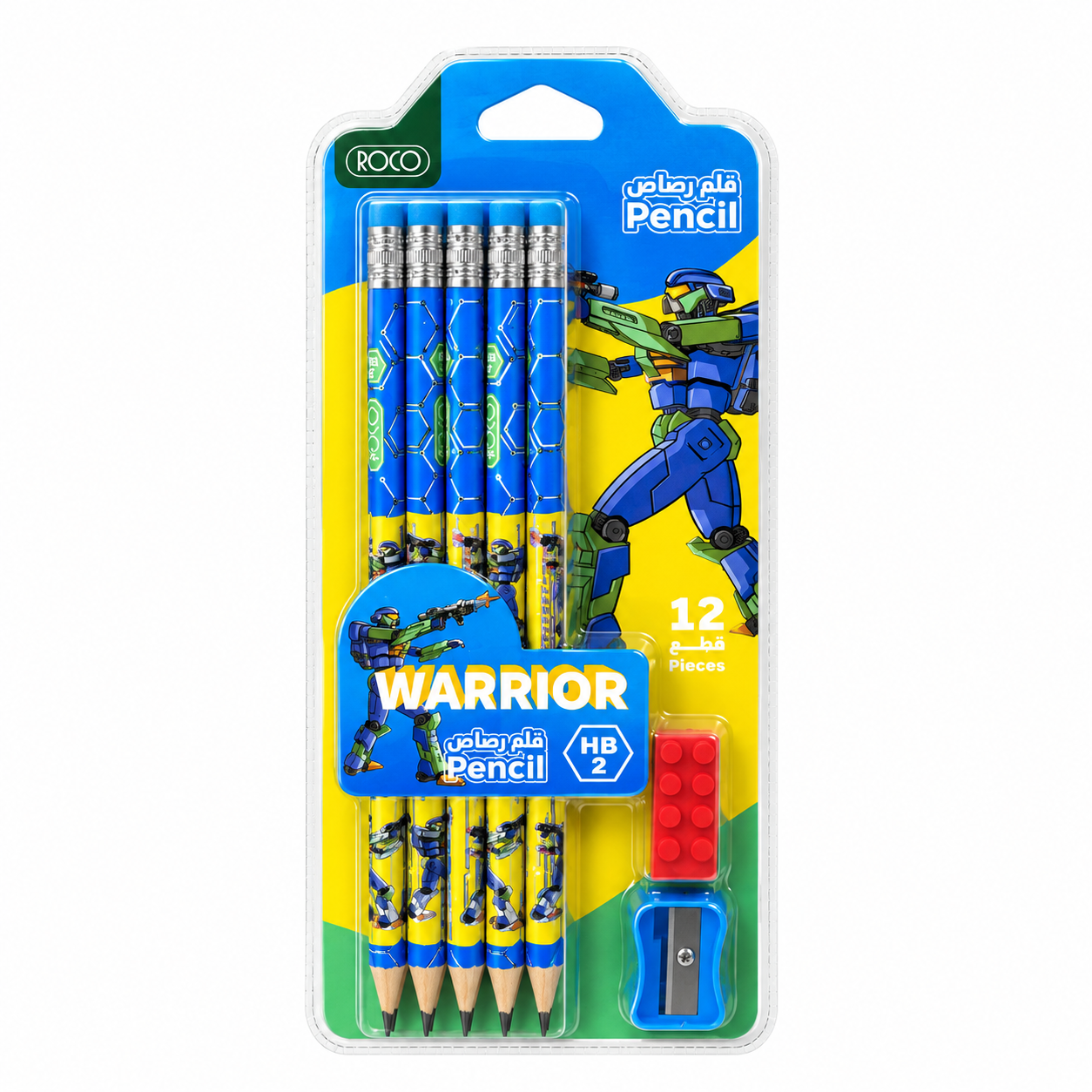 Roco Warrior Pencil Set with Sharpener and Eraser - 12 Pieces