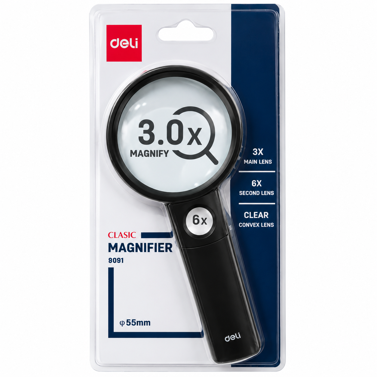 Deli Handheld Magnifying Glass 3X & 6X – 55mm