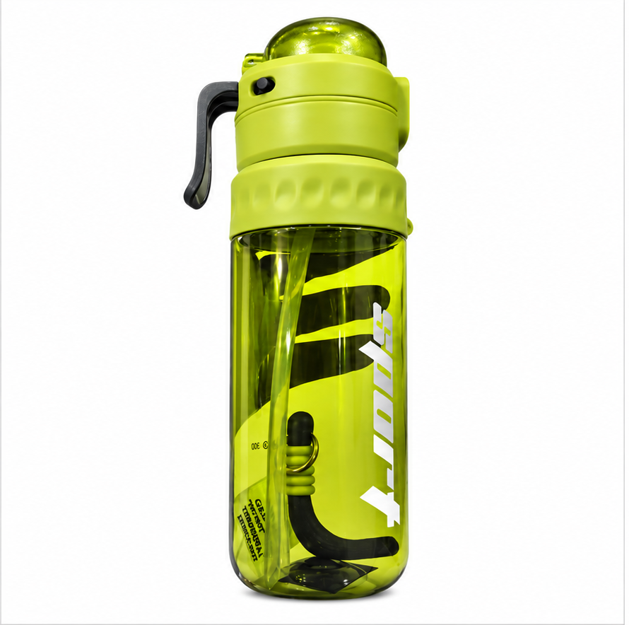 Sports Water Bottle with Straw & Carry Handle – Lime Green