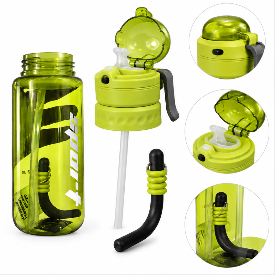Sports Water Bottle with Straw & Carry Handle – Lime Green