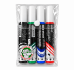 Whiteboard Marker Set – 4 Colors, Chisel Tip & Push-Button Ink System